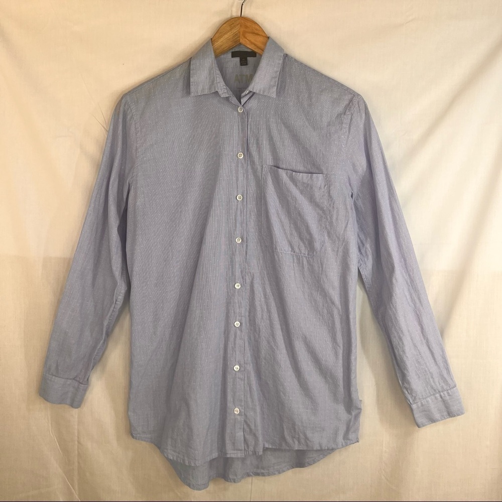 ATM Striped Button Down Boyfriend Shirt Sz XS Blue Nautical Classic City Girl